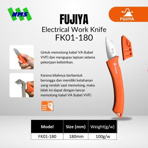 [EZM.1041530] Pisau Potong Listrik FUJIYA FK01-180 Electrical Work Knife Japan 180mm