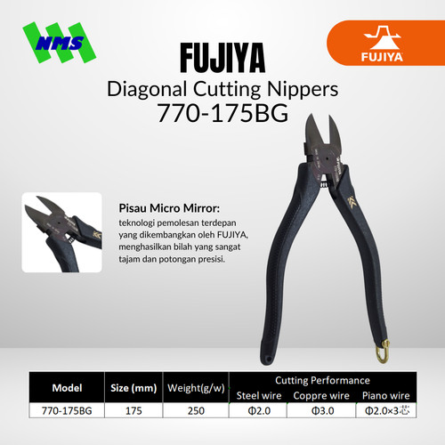 [EZM.1041532] Tang Potong FUJIYA 770-175BG Diagonal Cutting Nippers Kurokin Japan