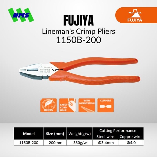 [EZM.1041535] Tang Potong FUJIYA 1150B-200 Linemans Clamp Pliers Japan 20mm 8 Inci