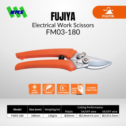 [EZM.1041537] Gunting Listrik FUJIYA FM03-180 Electrical Work Scissors Japan