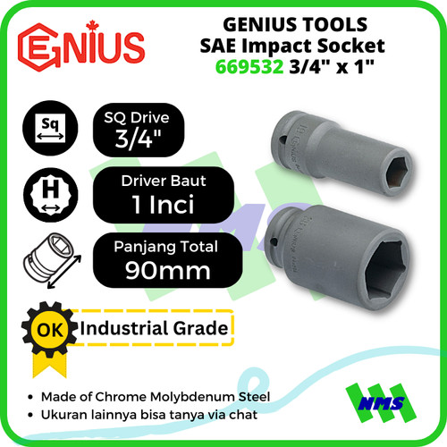 [EZM.1041546] Kunci Shock GENIUS 669532 SAE Deep Impact Socket 3/4 inci 1 inci 90mm