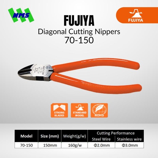 [EZM.1041551] Tang Potong FUJIYA 70-150 Diagonal Cutting Nippers Japan 150mm 6 Inci