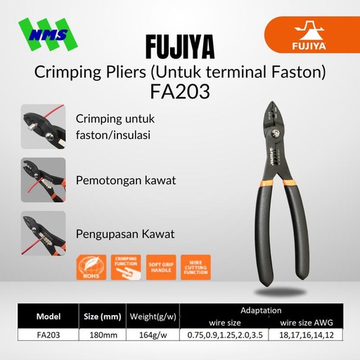 [EZM.1041554] Tang Multifungsi FUJIYA FA203 Crimping Pliers for Faston Terminal Ori