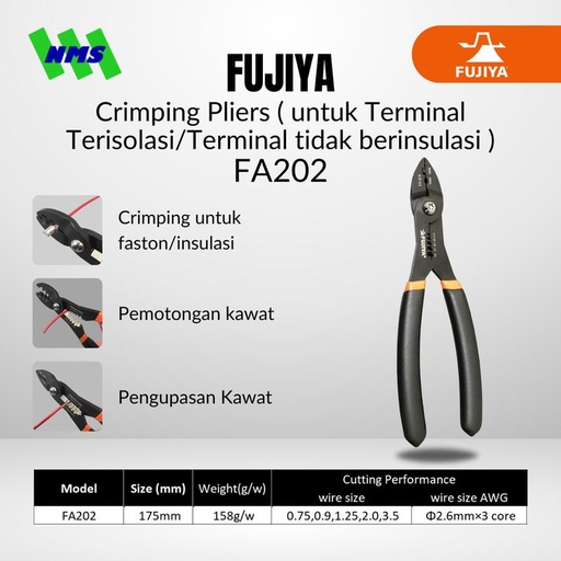 [EZM.1041556] Tang FUJIYA FA202 Crimping Pliers Insulated and Non-Insulated Terminal