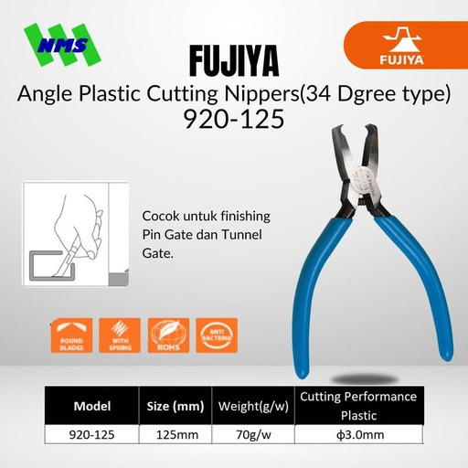 [EZM.1041567] Tang Potong FUJIYA 920-125 Angle Plastic Cutting Nipper Japan 125mm 5"
