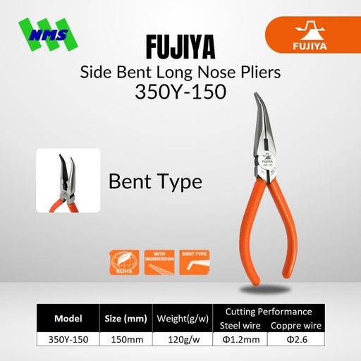 [EZM.1041570] Tang Potong Bengkok FUJIYA 350Y-150 Bent Long Nose Pliers Japan 6 Inci