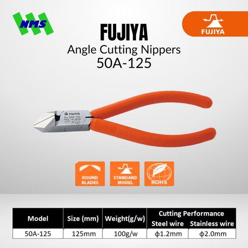 [EZM.1041572] Tang Potong FUJIYA 50A-125 Angle Cutting Nippers Japan 125mm 5 Inci