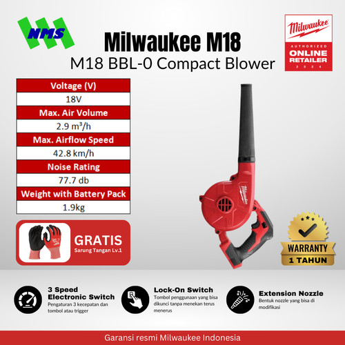[EZM.1041584] Mesin Blower MIlwaukee M18 BBL-0 Cordless Compact Blower - Bare Unit
