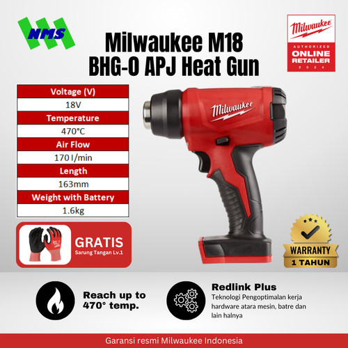 [EZM.1041585] Mesin Blower Panas Milwaukee M18 BHG-0 Heat Hot Gun - Penghilang Stiker Pemanas Sarung Kabel Pipa Selang