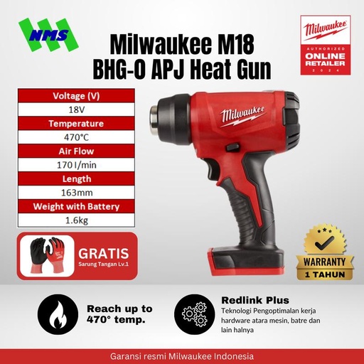 [EZM.1041585] Mesin Blower Panas Milwaukee M18 BHG-0 Heat Hot Gun - Penghilang Stiker Pemanas Sarung Kabel Pipa Selang