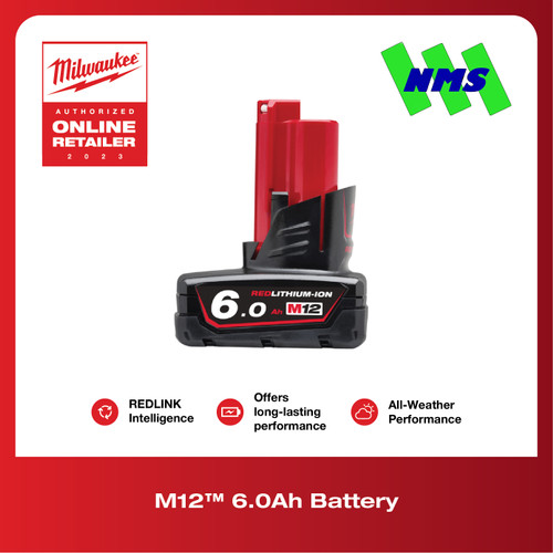 [EZM.1041595] Baterai Milwaukee M12 B6 REDLITHIUM 6.0Ah Battery for All M12 Tools
