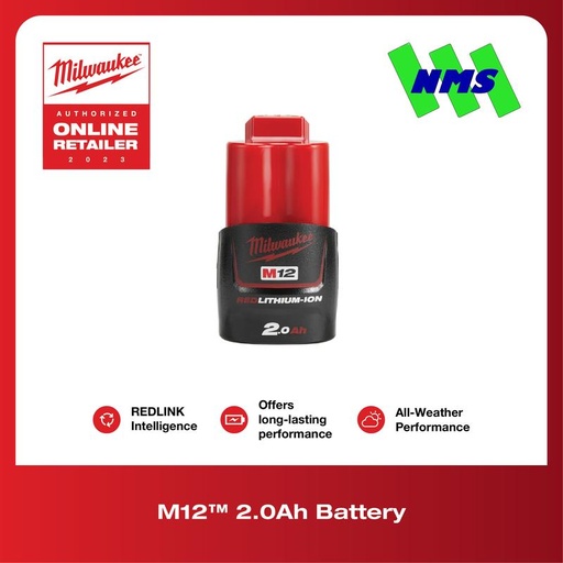 [EZM.1041596] Baterai Milwaukee M12 B2 REDLITHIUM 2.0Ah Battery for All M12 Tools