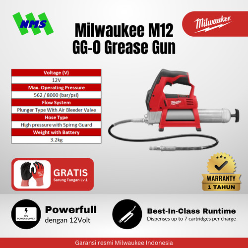 Mesin Gemuk Milwaukee M12™ GG-0 Cordless Grease Gun 12V Portabel