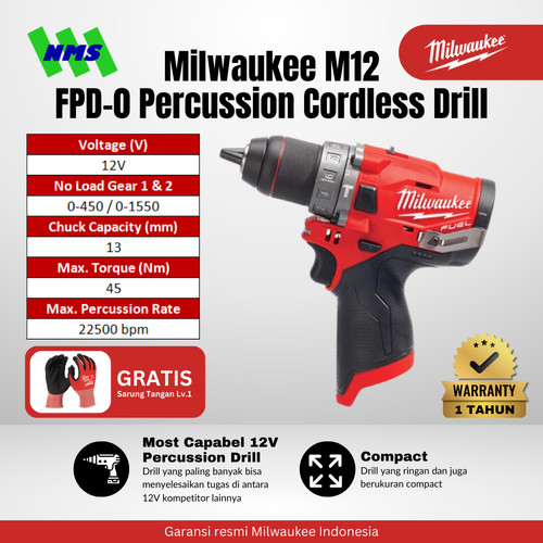 Mesin Bor Milwaukee M12™ FPD-0  FUEL™ Percussion Cordless Drill