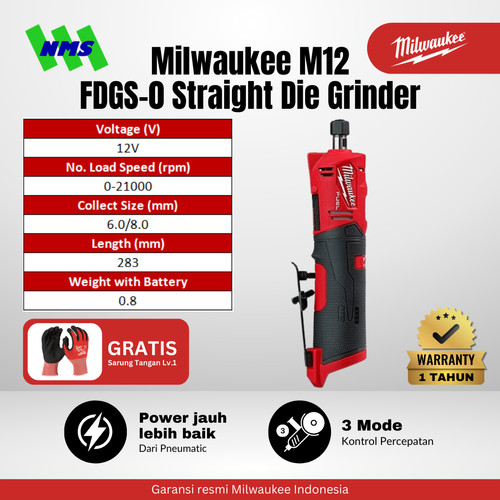 [EZM.1041601] Mesin Gerinda Milwaukee M12 FDGS-0 FUEL Cordless Straight Die Grinder Portable Baterai
