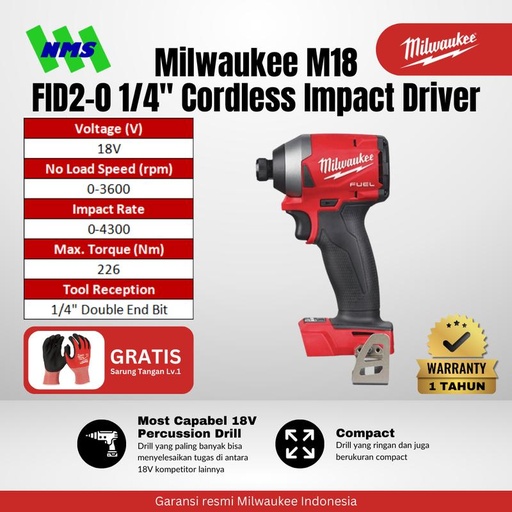 [EZM.1041605] Milwaukee M18 FID2-0 Hex 1/4" Inch FUEL Cordless Impact Driver Mesin Obeng Bor