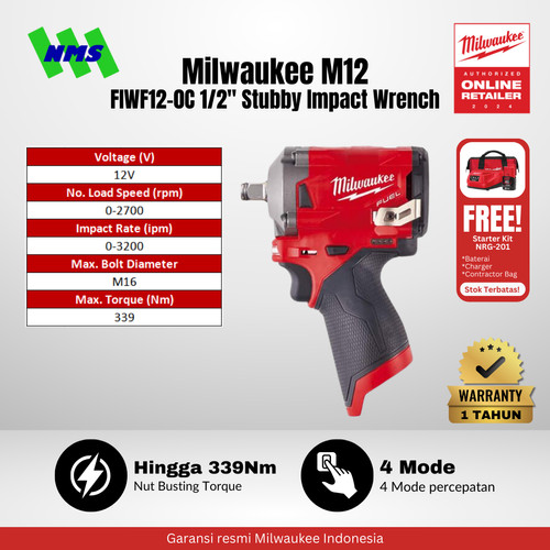 [EZM.1041608] Milwauke M12 FIWF12-0C FUEL 1/2" Stubby Impact Wrench & Carrying Case Mesin Pembuka Baut