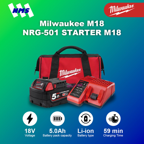 [EZM.1041610] Milwaukee M18 NRG-501 Starter Kit : Charger M12-18C + Baterai M18B5