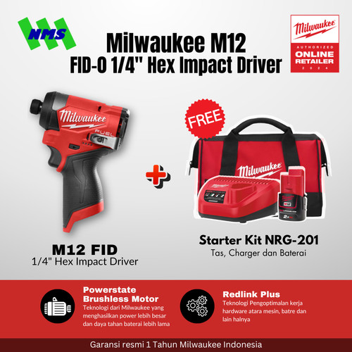 [EZM.1041612] Obeng Cordless Milwaukee M12 FID-0 FUEL HEX 1/4" Impact Driver 12V