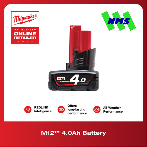 [EZM.1041613] Baterai Milwaukee M12 B4 4.0Ah REDLITHIUM Battery 12V Untuk Semua M12
