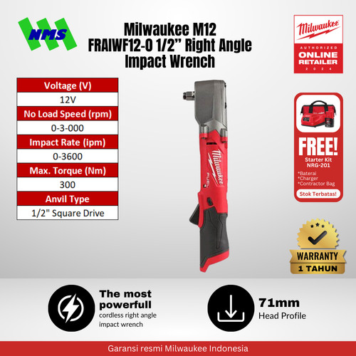 [EZM.1041614] Milwaukee M12 FRAIWF12-0 FUEL 1/2" Cordless Right Angle Impact Wrench