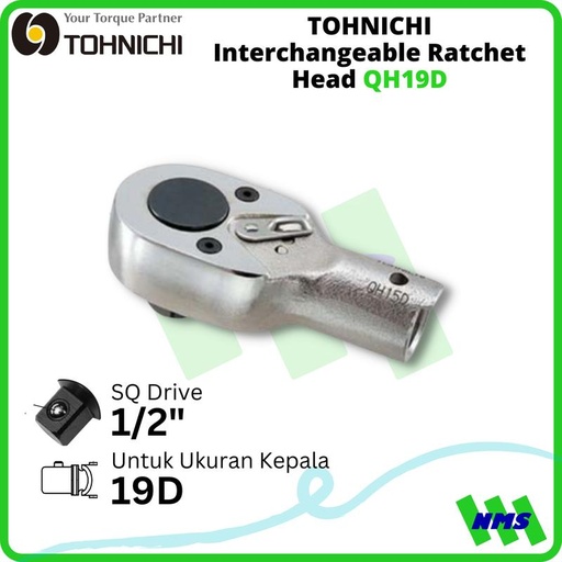 [EZM.1041618] Kepala Ratchet TOHNICHI QH19D 1/2" Interchangeable Ratchet Head 19D