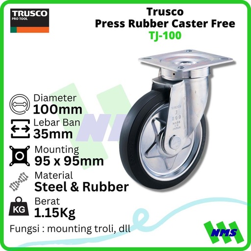 [EZM.1041619] Roda Kastor Trusco Press Rubber Caster Free TJ-100 Roda Troli
