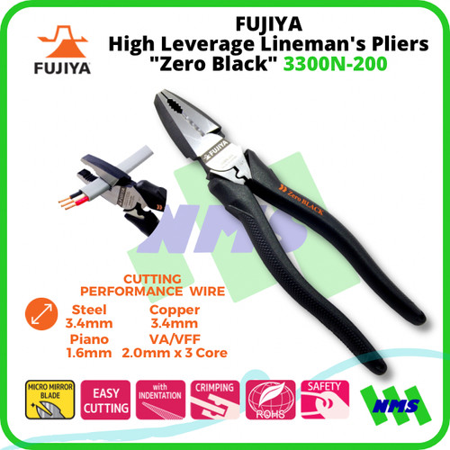 [EZM.1041621] Tang Potong FUJIYA 3300N-200 High Leverage Lineman's Pliers Zero Black