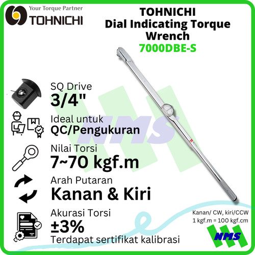 [EZM.1041631] Kunci Torsi 7000DB-S 700-7000 Kgf.cm 3/4" TOHNICHI Dial Torque Wrench