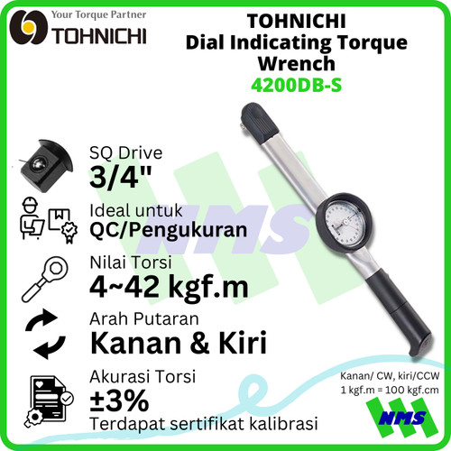 [EZM.1041633] Kunci Torsi 4200DB-S 400-4200 Kgf.cm 3/4" TOHNICHI Dial Torque Wrench