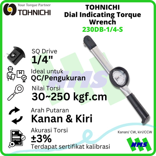 [EZM.1041638] Kunci Torsi 230DB-1/4-S 30-250 Kgf.cm 1/4" TOHNICHI Dial Torque Wrench