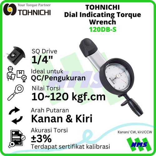 [EZM.1041639] Kunci Torsi DB120M-S 14-120 Kgf.cm 1/4" TOHNICHI Dial Torque Wrench (Sebelumnya 120DB-S)