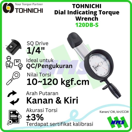 [EZM.1041639] Kunci Torsi DB120M-S 14-120 Kgf.cm 1/4" TOHNICHI Dial Torque Wrench (Sebelumnya 120DB-S)