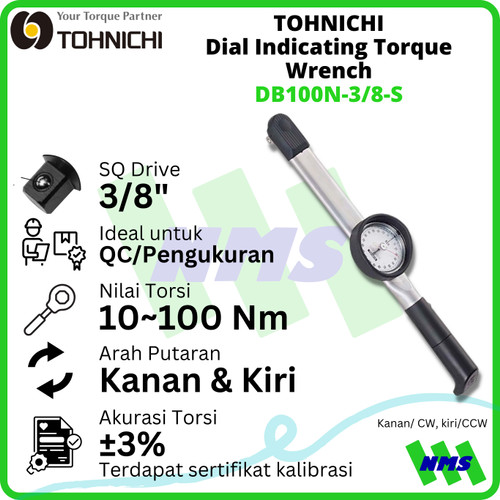 [EZM.1041644] Kunci Torsi DB100N-3/8-S 3/8" TOHNICHI Dial Indicating Torque Wrench