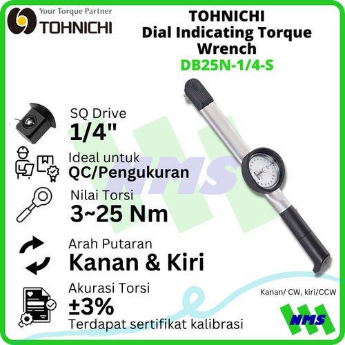 [EZM.1041645] Kunci Torsi DB25N-1/4-S 1/4" TOHNICHI Dial Indicating Torque Wrench