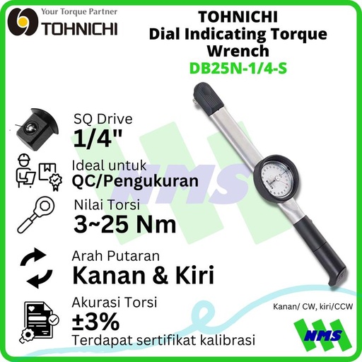 [EZM.1041645] Kunci Torsi DB25N-1/4-S 1/4" TOHNICHI Dial Indicating Torque Wrench