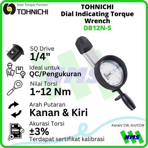 [EZM.1041646] Kunci Torsi DB12N-S 1-12Nm 1/4" TOHNICHI Dial Indicating Torque Wrench