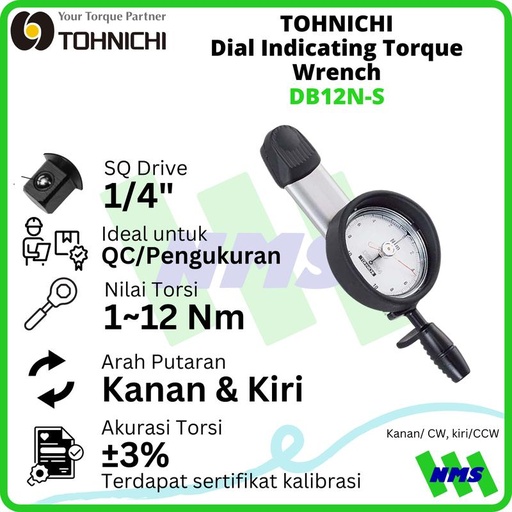 [EZM.1041646] Kunci Torsi DB12N-S 1-12Nm 1/4" TOHNICHI Dial Indicating Torque Wrench