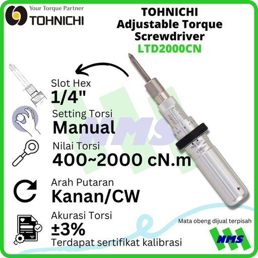 [EZM.1041657] Obeng Torsi LTD2000CN 400-2000cNm TOHNICHI Torque Screwdriver