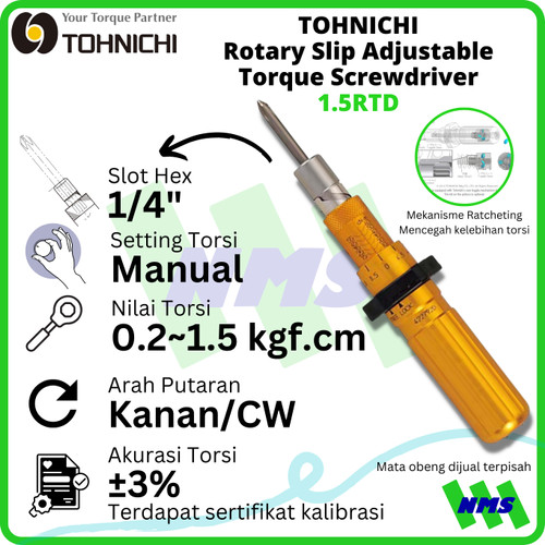 [EZM.1041660] Obeng Torsi 1.5RTD 0,2 - 1,5 kgf.cm TOHNICHI Rotary Torque Screwdriver
