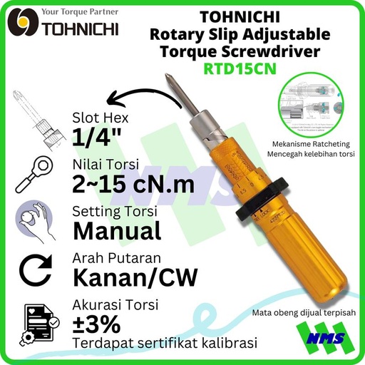 [EZM.1041661] Obeng Torsi RTD15CN 2 - 15 cNm TOHNICHI Roraty Torque Screwdriver