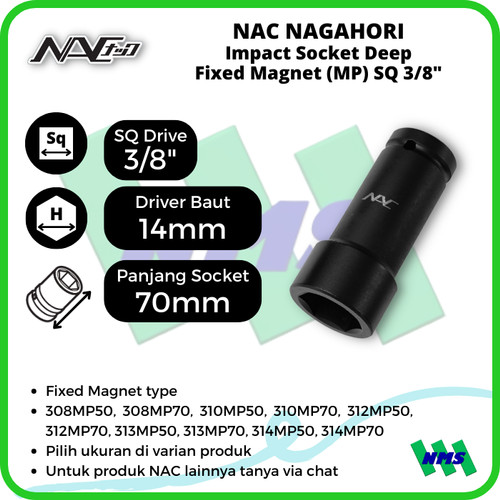 [EZM.1041665] Impact Socket Extension Mata Sok Hitam 3/8 x 14mm Nagahori NAC 314MP70