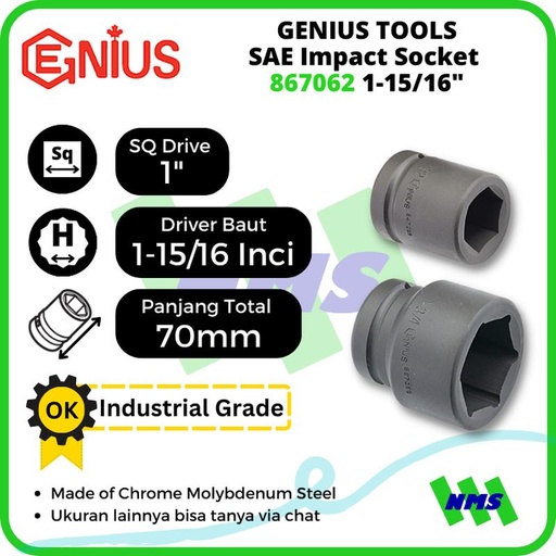 [EZM.1041718] Mata Sok SAE Impact Sockets 1" 6pt. 1-15/16" inci 867062 GENIUS