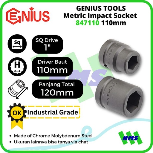 [EZM.1041748] Mata Sok Metric Impact Sockets 1" 6pt. 110mm 847110 GENIUS