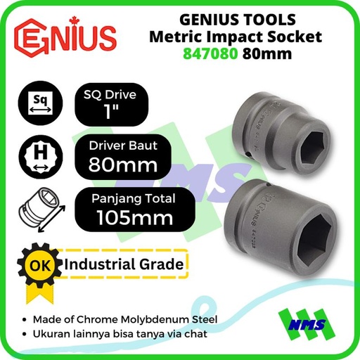 [EZM.1041750] Mata Sok Metric Impact Sockets 1" 6pt. 80mm 847080 GENIUS