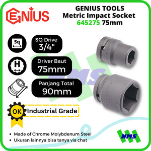 [EZM.1041780] Mata Sok Metric Impact Sockets 3/4" Inci 6pt. 75mm 645275 GENIUS