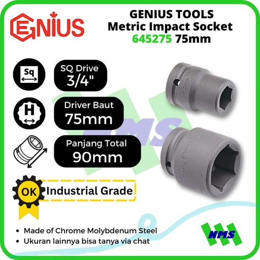 [EZM.1041780] Mata Sok Metric Impact Sockets 3/4" Inci 6pt. 75mm 645275 GENIUS