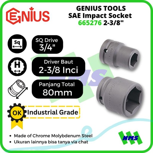[EZM.1041792] Mata Sok SAE Impact Sockets 3/4" 6pt. 2-3/8" inci 665276 GENIUS