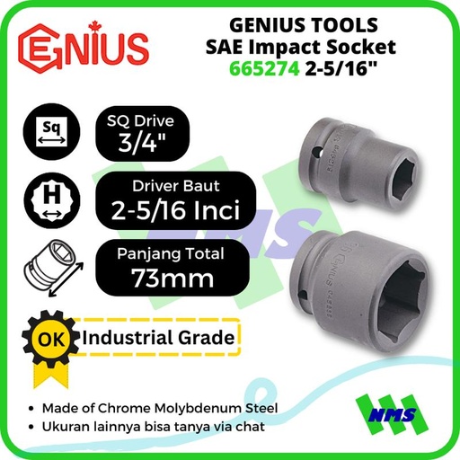 [EZM.1041794] Mata Sok SAE Impact Sockets 3/4" 6pt. 2-5/16" inci 665274 GENIUS