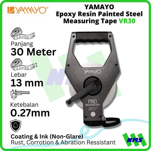 [EZM.1041842] Meteran Gulung YAMAYO 30M Silver Seven VR30 Steel Plat Baja Original Japan Tancap Tanah Roll Roll 30 Meter